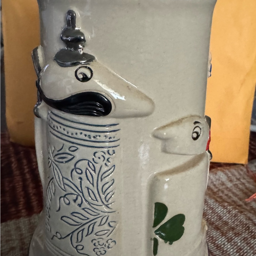Whimsical Ceramic Stein with Green and Blue Accents Schultz and Dooley / Germany
